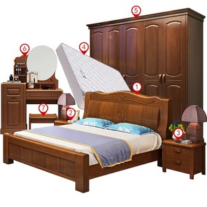 卧室家具套装组合床衣柜梳t妆台婚房主卧全屋成套中式实木家私全