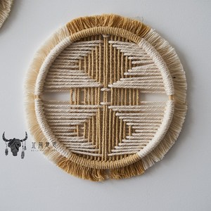 北简意匠手工编织波西米s亚风棕白色圆形挂毯ins异域民族风壁挂毯