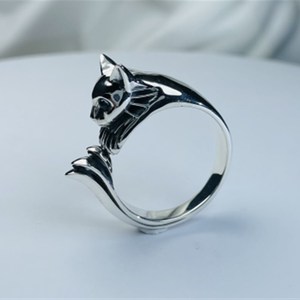 跨境新款【798珠宝工厂】925银托帕石黑暗T之魂3银猫戒指