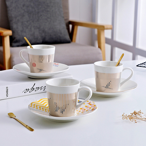 美式咖啡杯碟家用创意倒影图案下午茶具套装精致小资花茶杯陶瓷杯