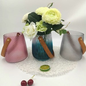 野兽风格派皮带手提彩色玻璃花瓶摆件 客厅插花干花透明水养创意