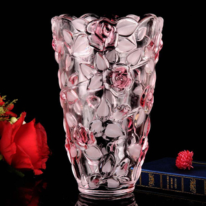 水晶玻璃玫瑰花瓶 欧式水培植物富贵竹花器 台面茶几客厅