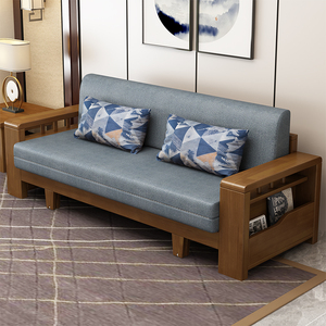 实木双人沙发g床可伸缩推拉坐卧折叠多功785小能客厅卧室两家用用