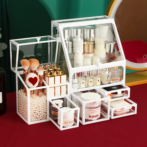 化妆品收纳盒防尘玻璃桌面护肤品化妆台整理网红家用大容量置物架