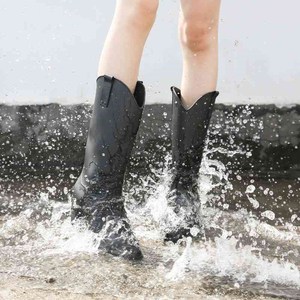 长筒雨鞋女时g尚高跟雨靴黑色骑士靴四季软胶防水胶鞋跨境防水靴