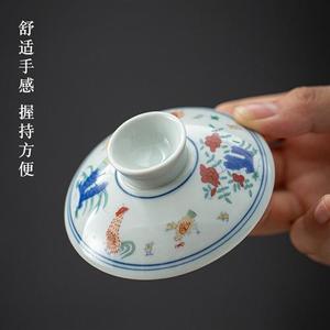 大明成化斗杯鸡缸彩盖碗仿v古手绘德景镇茶杯功夫茶具三才碗单碗