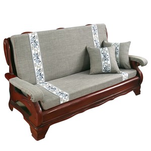 沙发垫带靠背海绵硬厚亚麻套三人连体1234座老式实木红木椅子坐垫