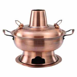 火锅桐锅 仿铜铜火锅家用插电仿铜老式电M碳两用木炭仿铜鸳鸯。