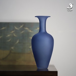 大鱼柳美 玻璃花瓶 雀蓝器叶瓶 加厚玻璃花器氧化硅琉璃 茶道花瓶
