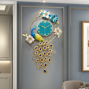 钟表孔雀挂钟客厅家用装饰现代简约大气艺术轻奢石V英钟表挂墙时