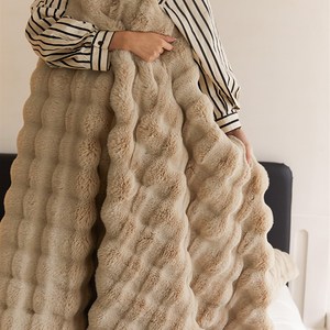 超加厚兔毛绒双层盖毯 托斯卡纳皮草风沙发休闲毯~冬季保暖披肩毯