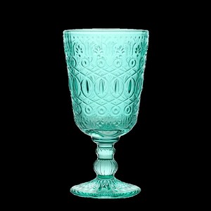 法式复古玻璃杯中高浮雕粉紫色果B绿色古脚杯红酒杯家用水杯饮料
