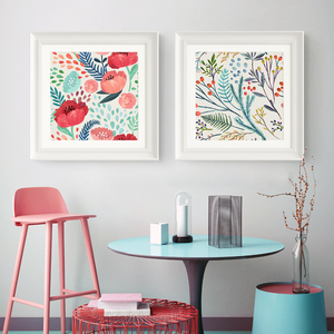 花蔓草藤现代简约餐厅餐桌上的装饰画四联正方形挂画北欧花卉壁画