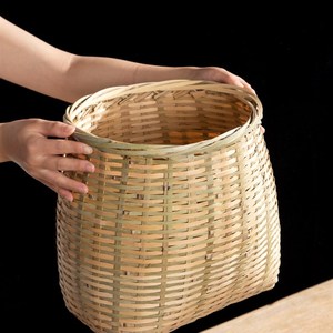 手工竹编采茶篓 大号 竹篮子 竹篓 摘茶叶的篓子 塑料编织收纳筐