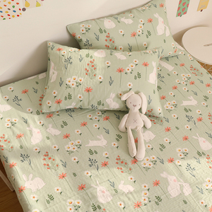 雏菊小白兔绿学生宿舍纯棉双层纱床单单件被单12m15米床上可爱