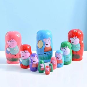 俄罗斯套娃小猪五层卡通可爱儿童手工木质益智玩具圣诞节礼物摆件