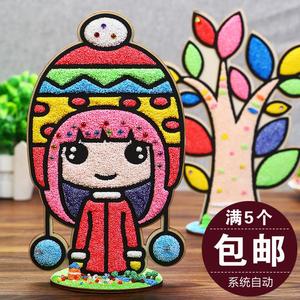 雪花泥画儿童手工diy材料56岁4沙画粘土木板画7颗粒女孩涂色3玩具