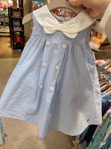 韩国中小童装 夏新款女童宝宝蓝色条纹海军领连衣裙 洋气背心裙