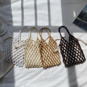 日韩风文艺复古森系编织串珠木珠包手提包镂空包度假手拎包小包包