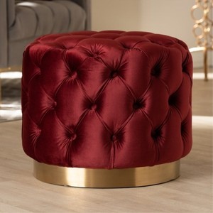 美式轻奢布艺红色换鞋凳服装店沙发脚凳不锈钢矮墩客厅圆形茶几凳