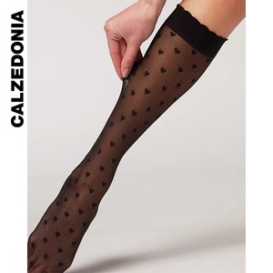 CALZEDONIA女士网格爱心小腿袜 黑色透肉可爱甜美弹力舒适丝袜