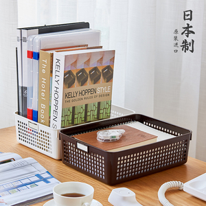 日本进口塑料收纳筐办公桌面杂物框整理篮收纳盒长方形零食小蓝子