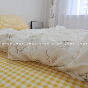 纯棉印花棉布全棉绿色田园白色床单被套枕套单双人床笠黄色被单