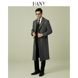 HANY【加长羊毛大衣】汉尼男士灰色加厚毛呢高级感过膝外套男风衣