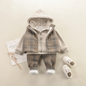 宝宝冬装套装男童加绒加厚洋气婴儿衣服2024新款儿童韩版三件套潮