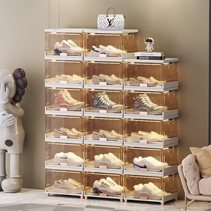 可折叠运动鞋AJ鞋柜鞋盒翻盖式收纳柜走廊门口家用塑料高跟鞋鞋架