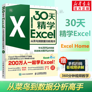 30天精学Excel 从菜鸟到数据分析高手 ExcelHome表格制作教程函数公式大全财务从入门到精通处理透视表应用大全 新华书店正版书籍