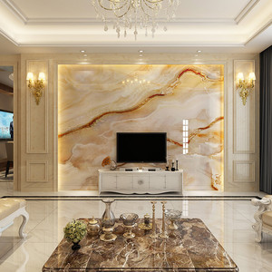 欧式电视背景墙岩板瓷砖3D微晶石大理石大板客厅影视墙罗马柱造型