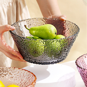 轻奢风透明玻璃碗家用大号沙拉碗水果碗高颜值水果盘大碗果盆餐具