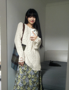 韩国chic甜美少女风减龄吊带碎花连衣裙 怀旧破洞针织毛衣罩衫女