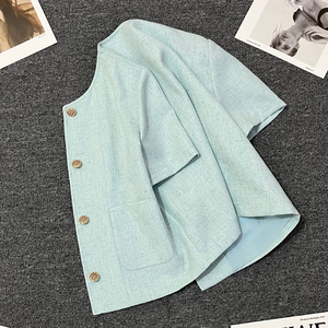 湖蓝色法式西装外套女薄款夏季新款2024高级感小个子气质休闲西服