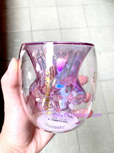 星巴克 8oz趣猫猫尾杯紫色紫樱樱花猫爪杯双层玻璃杯正品现货