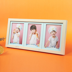 三联框5寸6寸7寸马卡龙色连体相框木纹宝宝照片相框挂墙摆台创