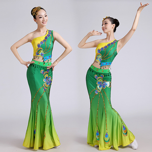 新款特价傣族舞蹈演出服装孔雀舞蹈服装女傣族裙子表演服饰鱼尾裙