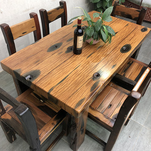 老船木餐桌椅组合原木餐桌新中式户外长方形实木饭店家用吃饭桌子