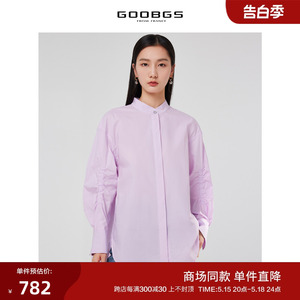 【商场同款】谷邦100%棉紫色宽松立领衬衫女2024春夏新款长袖衬衣