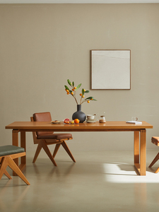 柚木莫比恩实木餐桌椅组合日式客厅长条桌家用书法桌设计师工作台