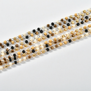 日本古董米珠铜镀18k真金色手工编织流苏链条 复古DIY饰品链配件