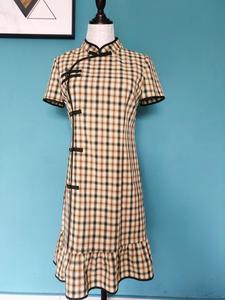 【品牌特卖】A02HB150 2021夏装新款时尚修身显瘦气质格子连衣裙