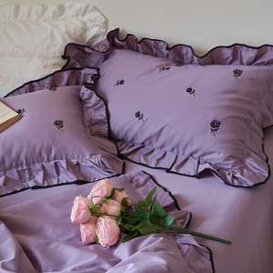 浪漫重生｜法式复古紫色玫瑰全棉100支长绒棉四件套唯美花边床品