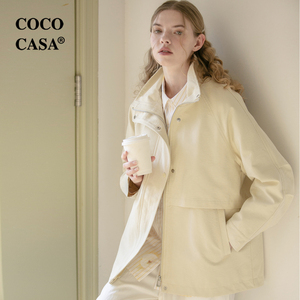 cococasa设计感欧洲站工装白色风衣女短款2024春新卡其棉欧货外套