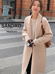 Sandro Hepburn新款双面羊绒大衣女纯羊毛气质毛呢外套百搭大红色