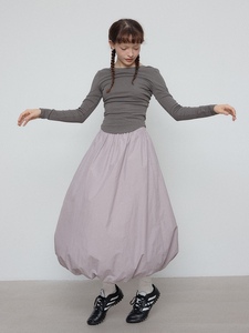 HelloSeptember春季新品休闲高腰纯色全橡筋花苞长款半身裙H6167
