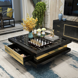 大理石茶几电视柜组合正方形台面后现代简约港式轻奢风格客厅家具