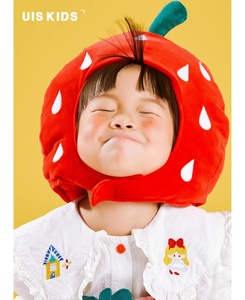 新款萌萌可爱草莓头套ins卡通水果帽子儿童摄影拍照趣味装饰帽