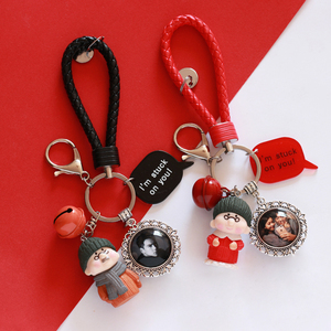 情侣钥匙扣一对韩国可爱卡通铃铛挂件双面照片定制毕业生日礼物